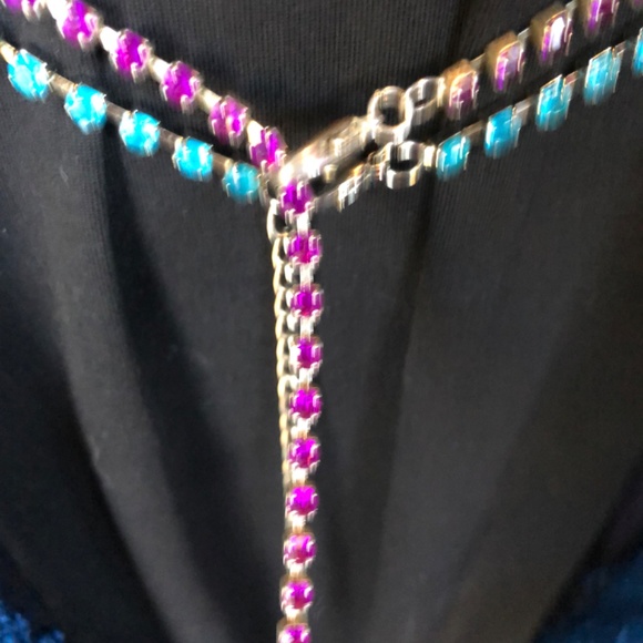 Purple and Turquoise Blue Rhinestone Belts Crystal GUC - Picture 7 of 8